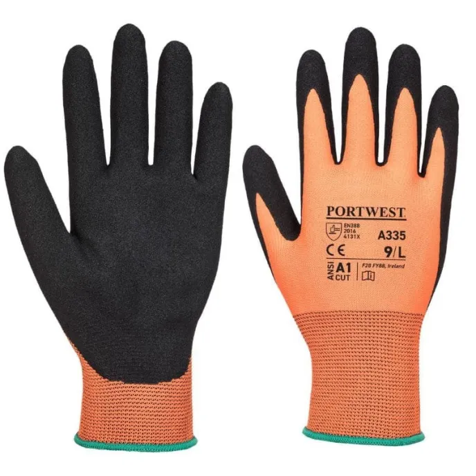 12 Paia - Guanti da Lavoro Dermi-Grip NPR15 Nitrile Sandy - A335 Portwest