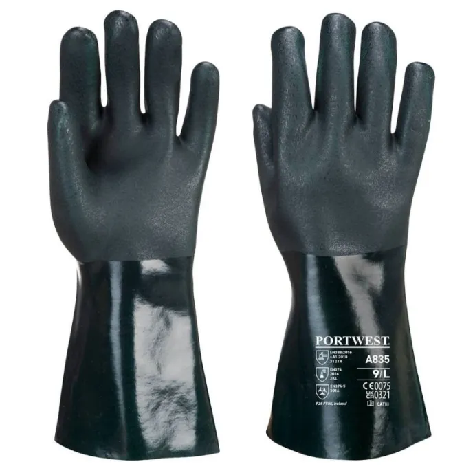 12 Paia - Guanti da Lavoro PVC a Doppia Armatura 35cm - A835 Portwest