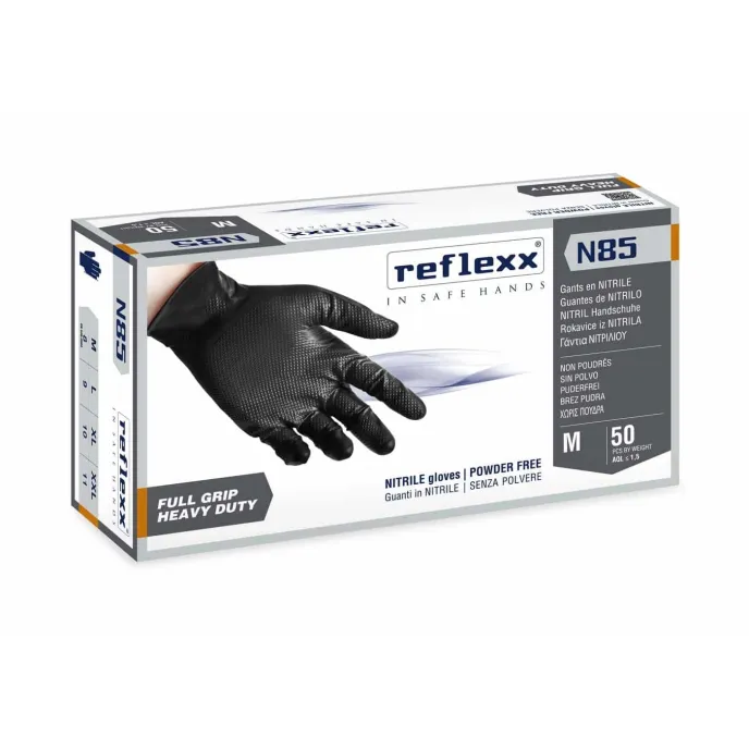 Guanti in nitrile Reflexx N85 colore nero per meccanici