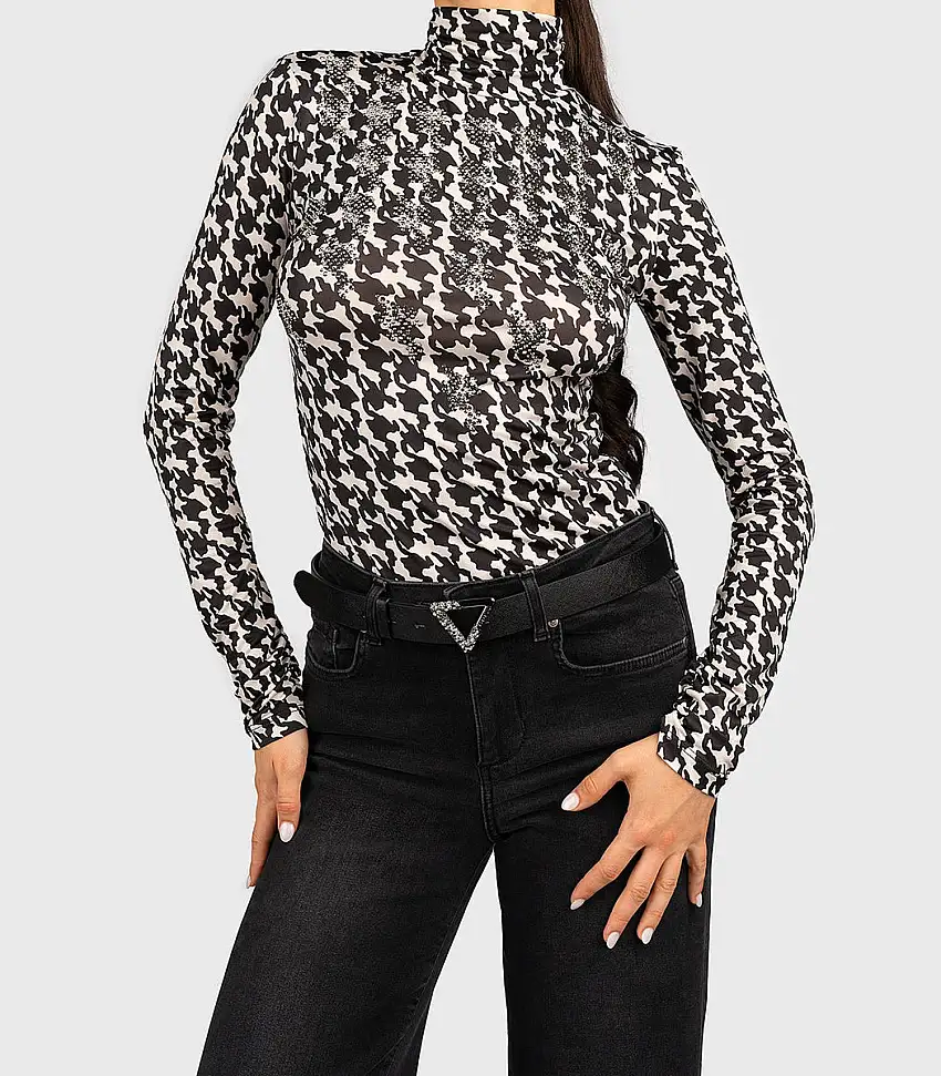 Maglia Donna a collo alto con motivo pied de poule