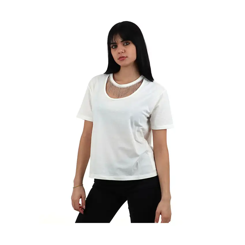 T-shirt Donna con pendenti in strass