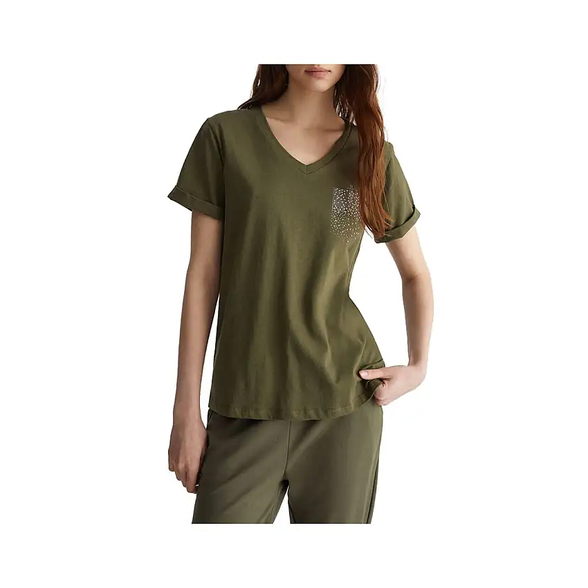 T-shirt Donna con taschino strass