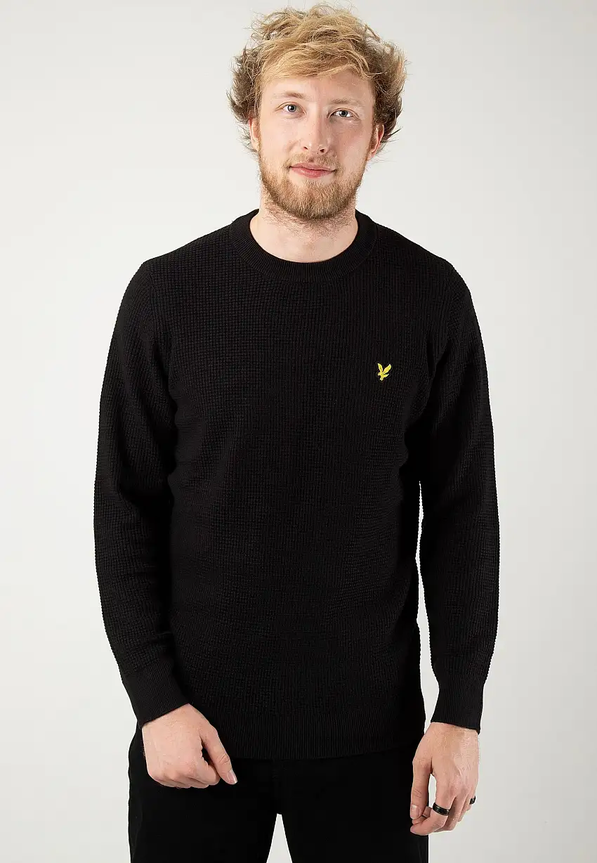 Lyle & Scott - Grid Knit Crew Neck Jet Black - Pullover