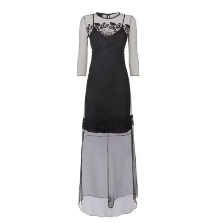 Abito Donna Midi con ricamo su scollo