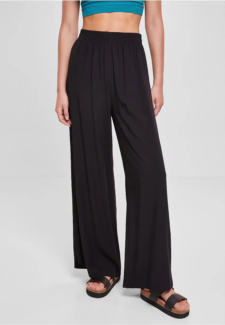 Urban Classics - Ladies Wide Leg Viscose Black - Pantaloni