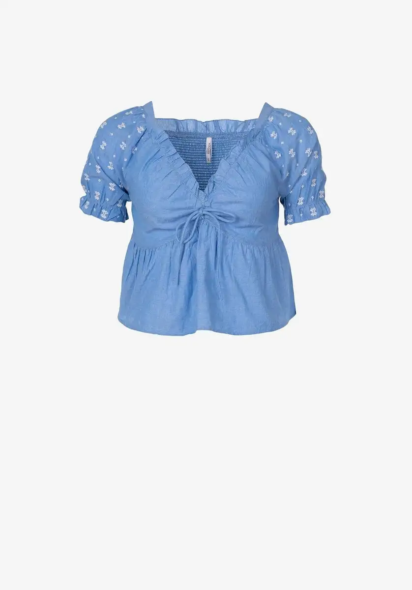 Top Donna con maniche a sbuffo e scollo a V