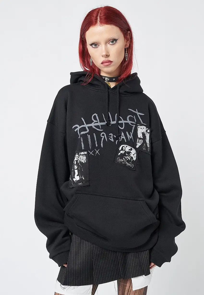 Minga London - Troublemaker Patches Black - Felpa con cappuccio