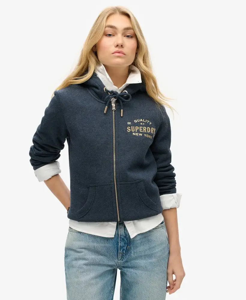 Superdry Felpa full zip Donna Luxe Metallic Logo misto Cotone Blu Navy