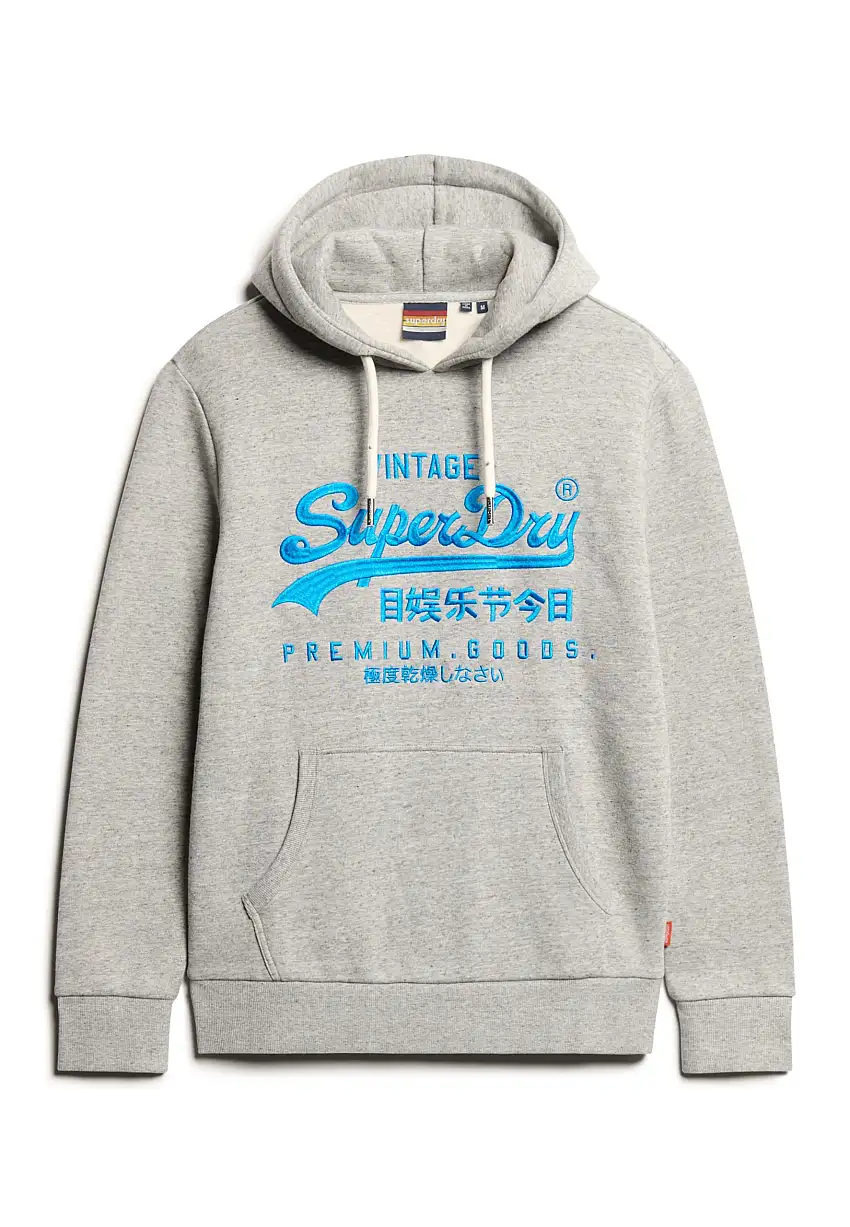Superdry Felpa Uomo Neon VL Graphic Hoodie in misto Cotone Grigio