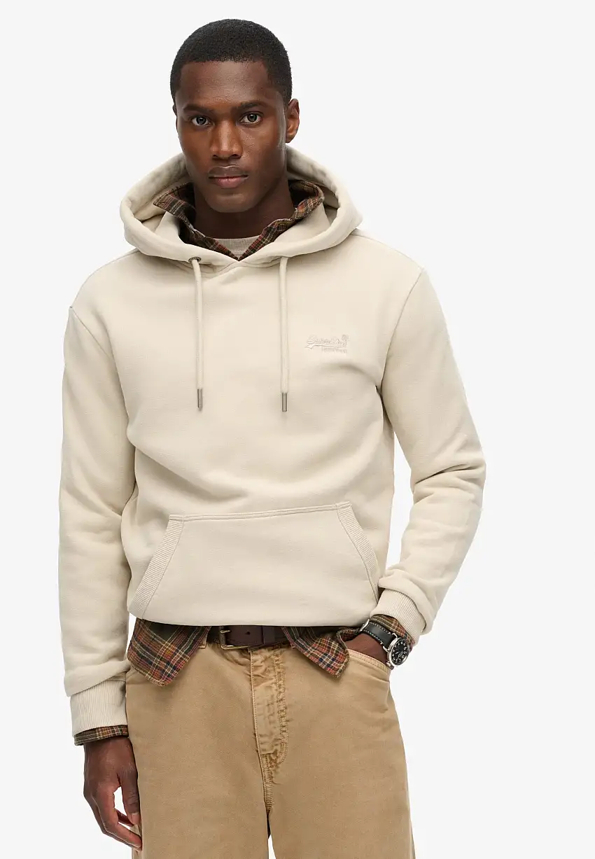 Superdry Felpa Essential Hoodie in Cotone Beige Chiaro Uomo