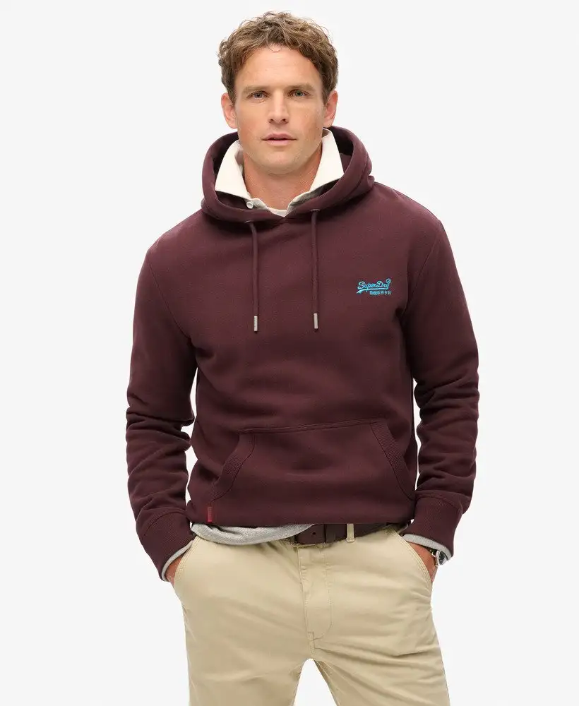 Superdry Felpa Essential Hoodie in Cotone Burgundy Uomo