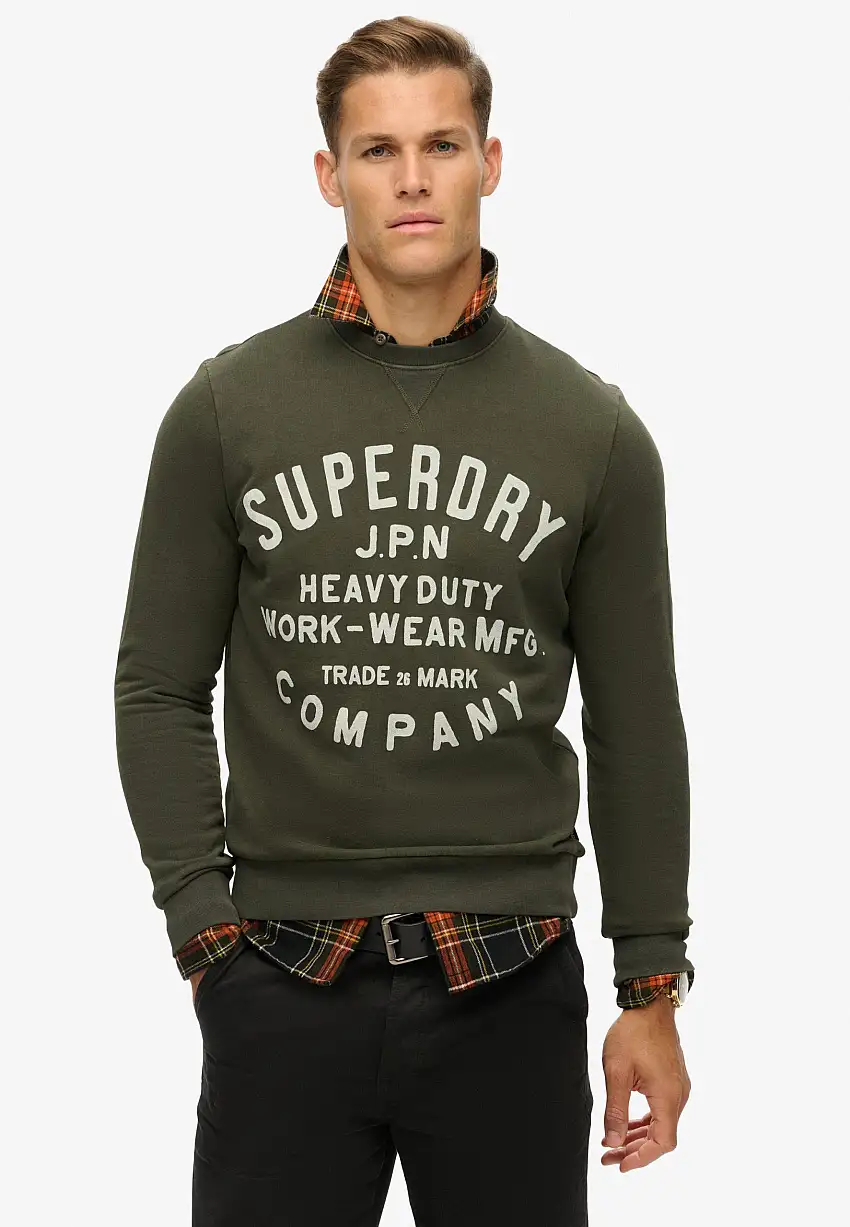 Superdry Felpa Maglioncino Crewneck Uomo 100% Cotone Verde Oliva
