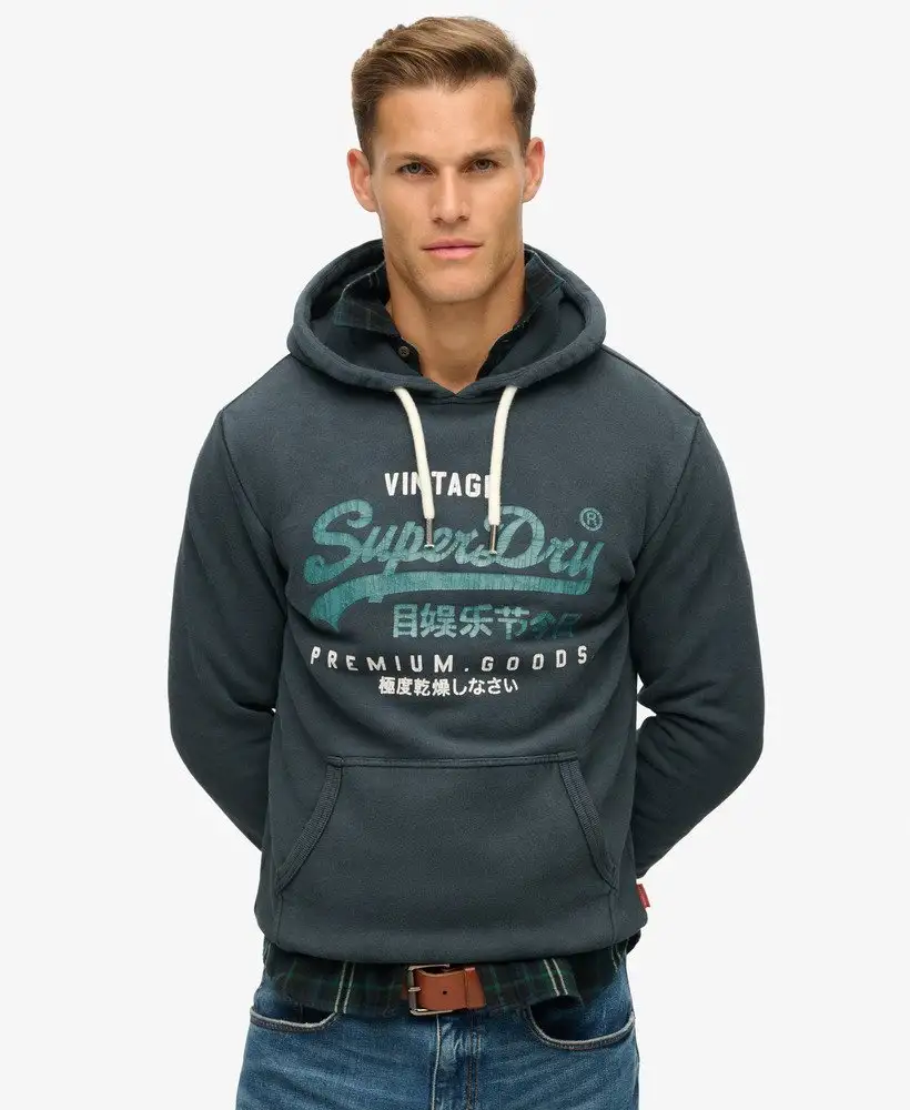 Superdry Felpa Uomo Duo Vintage Logo Hoodie in Cotone Nero