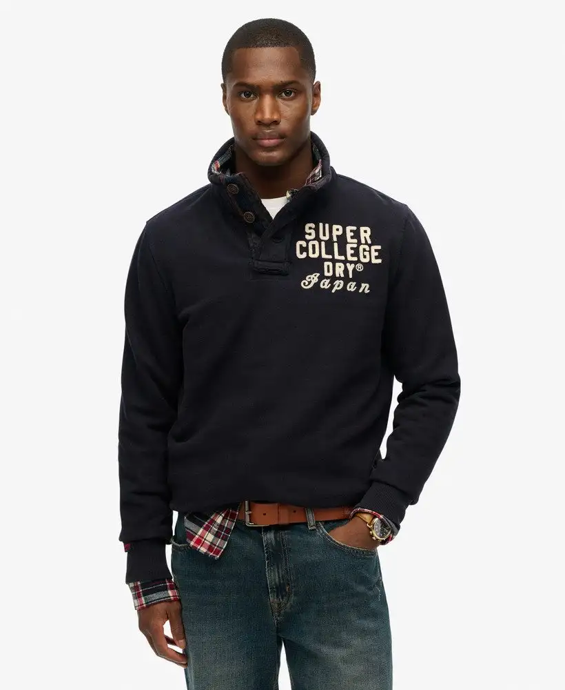 Superdry Maglioncino Jumper Vintage Athletic Henley 100% Cotone Navy Eclipse Uomo