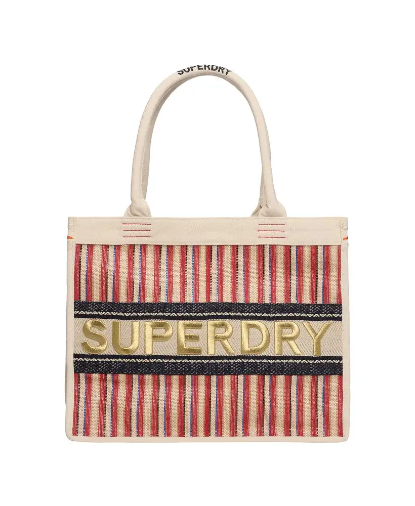 Superdry Borsa Tote Luxe Embroided Misto Poliestere Beige Rosso Donna
